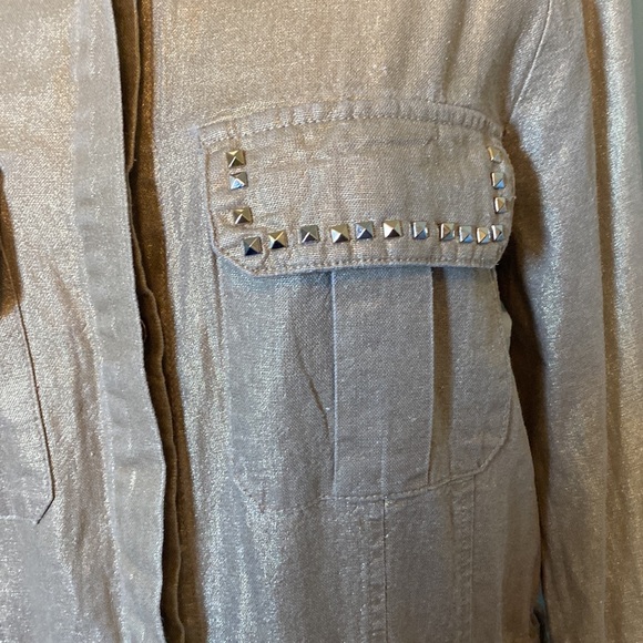 Boston proper brushed gold metallic linen blend shacket size M studded pockets - Picture 3 of 12